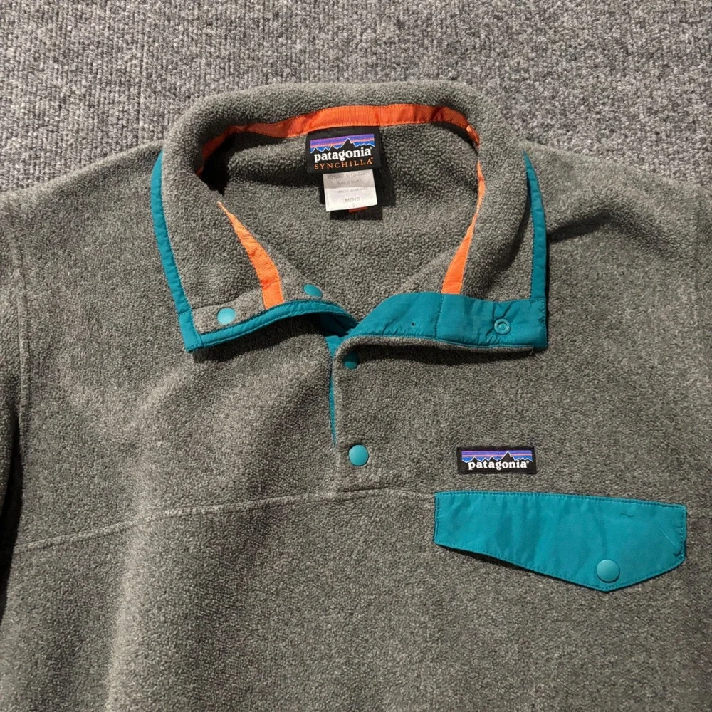 Patagonia Synchilla Snap-T Fleece Pullover Grey Teal Mens Small